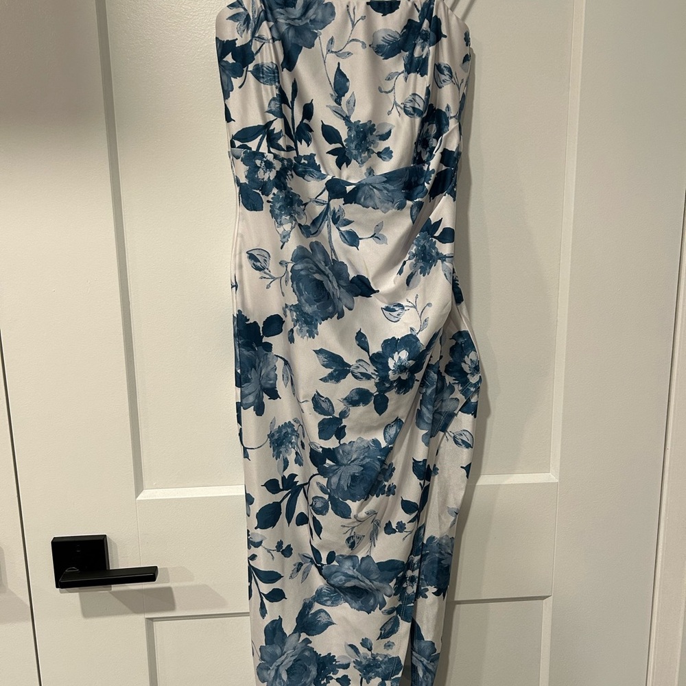 Windsor Asymmetrical Dress in Blue Floral - Picture 1 of 4